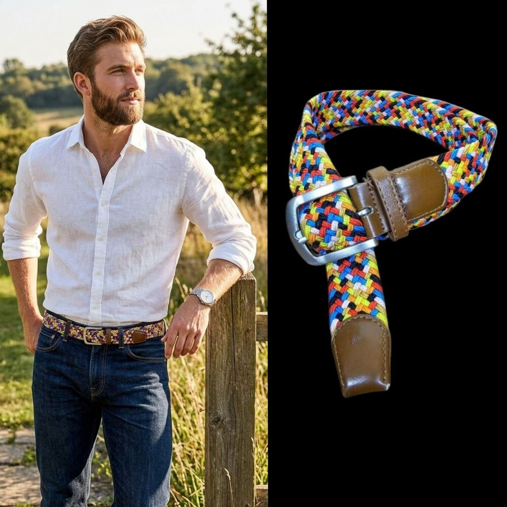 No Name Multi Color Braided Belt with Leather Ends Size 42" Long